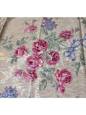 Floral Cotton Fat Quarter Fabric 18x22" Beige Background Pink Roses Blue Accents